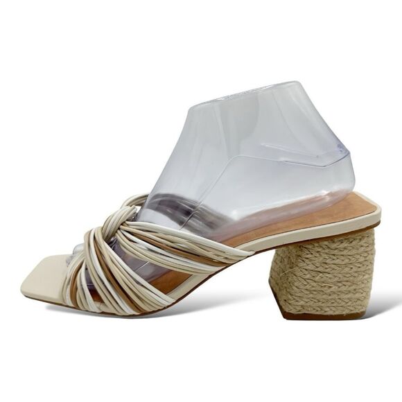 Andre Assous Cream/Tan Kelsie Twist Mule Slide Jute Chunky Heel Sandal (Women) 9 - Picture 2 of 15